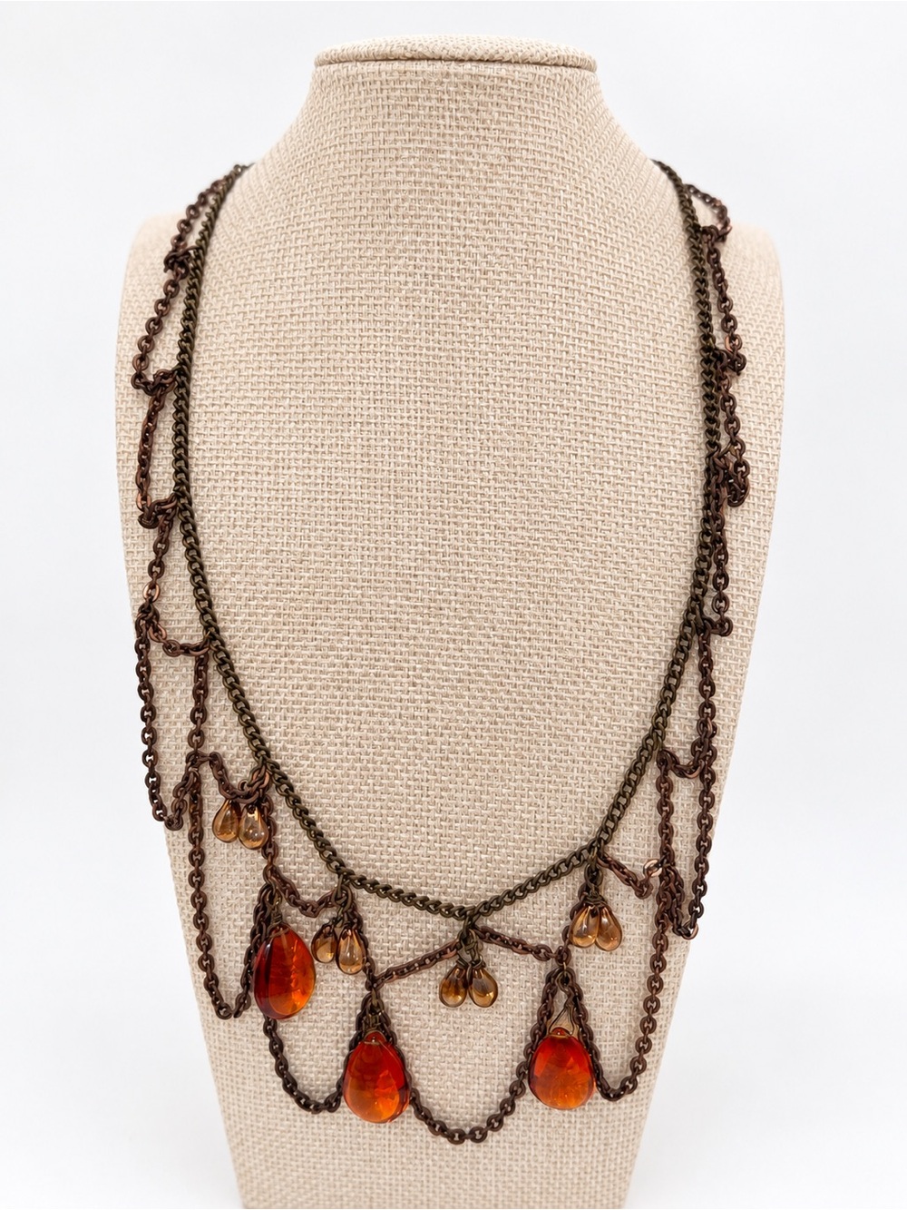 Vintage-Inspired Amber Teardrop Multi-Chain Necklace